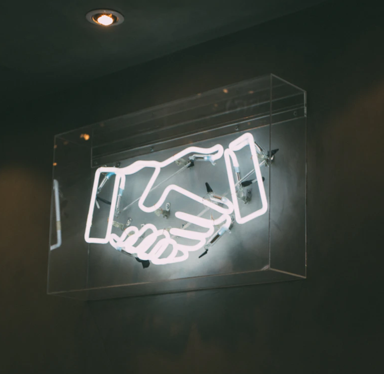 human hand neon signage